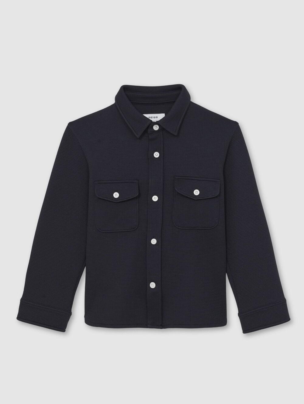 NWT Reiss Navy Waffle Knit Button-Down Overshirt, 11/12Y